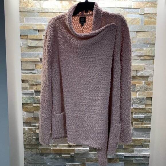 Bobeau Boucle Popcorn Draped Button Cardigan - Picture 4 of 6